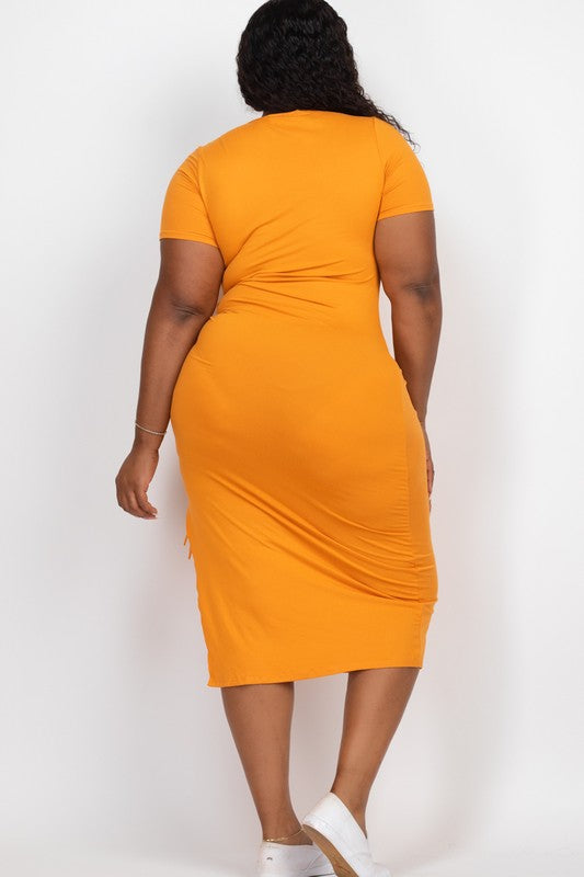 Ruched Short Sleeve Midi Dress