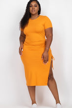 Load image into Gallery viewer, Ruched Short Sleeve Midi Dress
